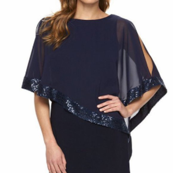 Chaps Sequin Cold Shoulder Chiffon Overlay Dress - Picture 1 of 10